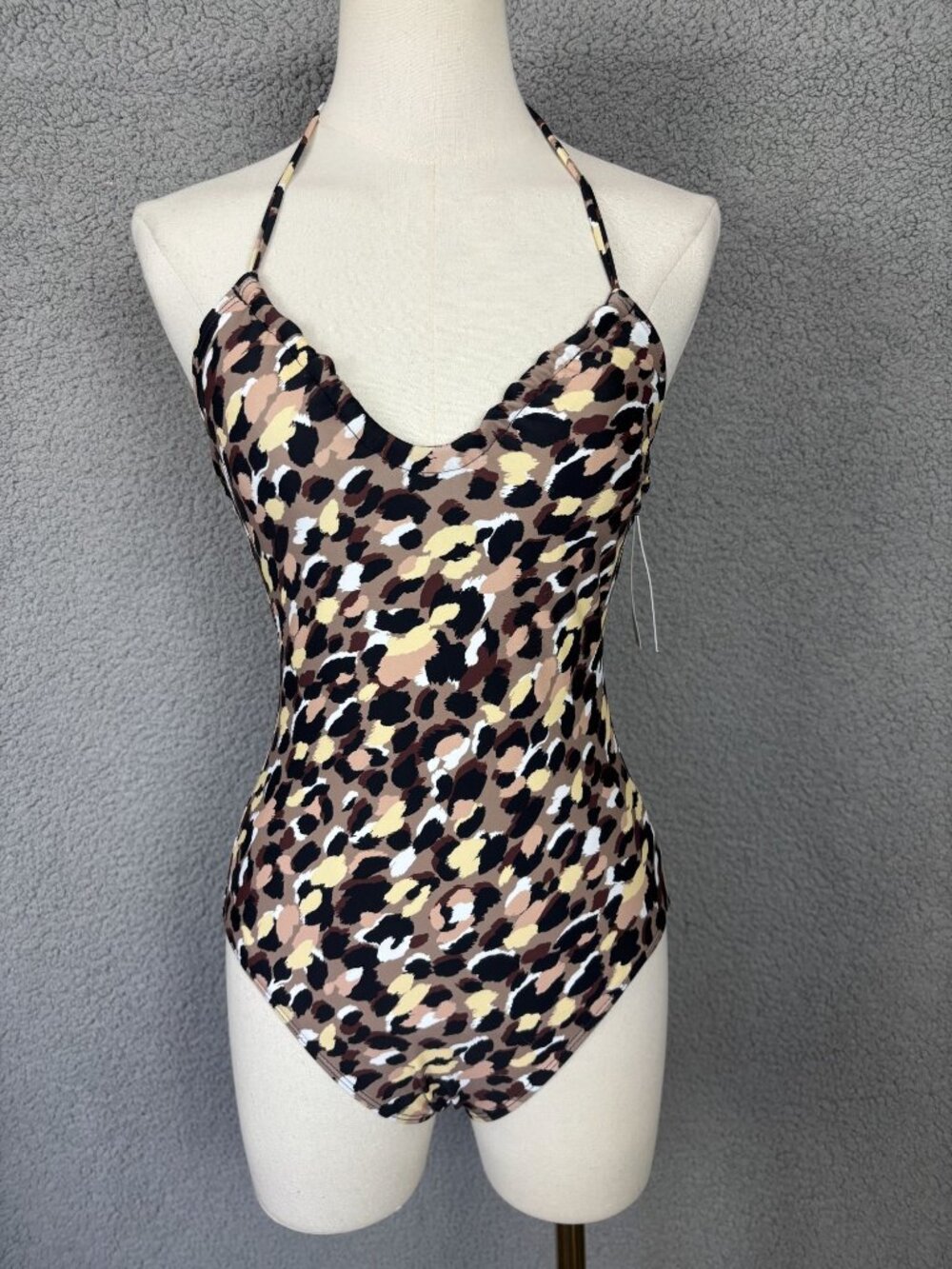 Salt + Cove Leopard Print Halter One-Piece Swimsuit Multicolor Size Small NWT's
